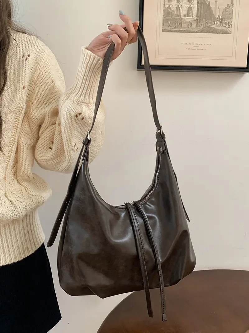 Retro Brown Shoulder Bag for Women Lazy Fashion Korean Style — feature 3