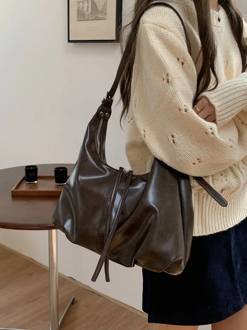 Retro Brown Shoulder Bag for Women Lazy Fashion Korean Style — feature 4