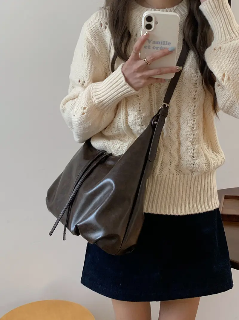 Retro Brown Shoulder Bag for Women Lazy Fashion Korean Style — feature 5