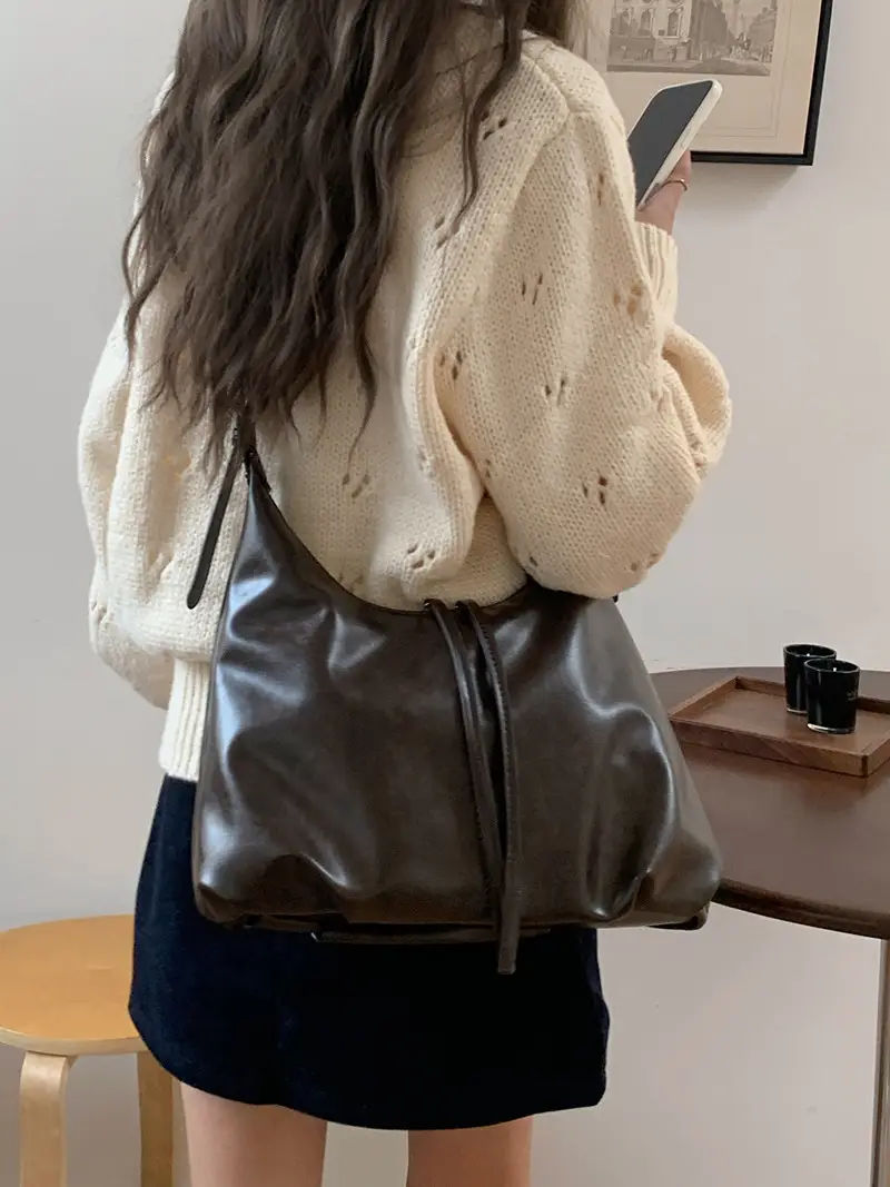 Retro Brown Shoulder Bag for Women Lazy Fashion Korean Style — feature 6