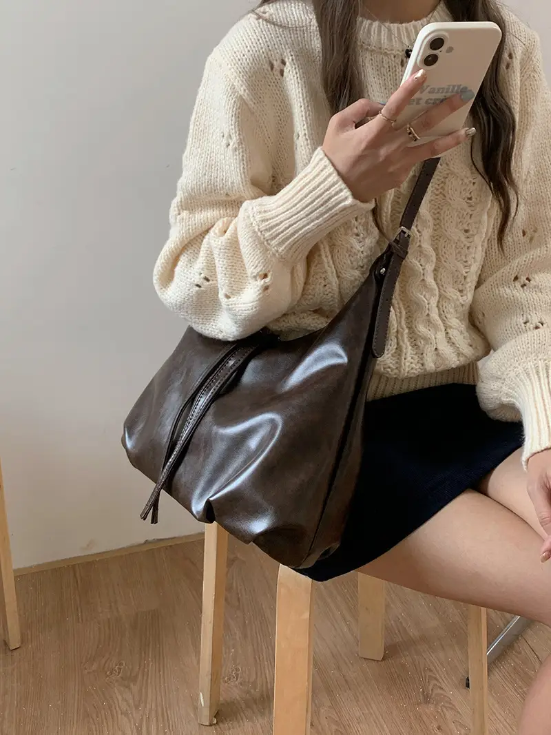 Retro Brown Shoulder Bag for Women Lazy Fashion Korean Style — feature 7