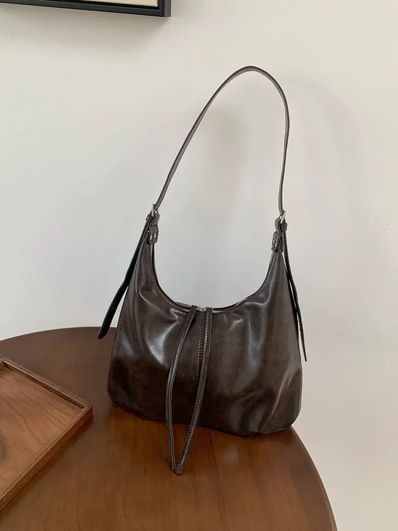 Retro Brown Shoulder Bag for Women Lazy Fashion Korean Style - Image 2
