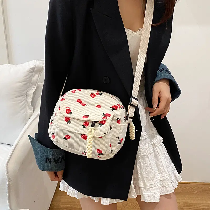Retro Corduroy Crossbody Bag Pink Red Flowers 2025 - Image 6