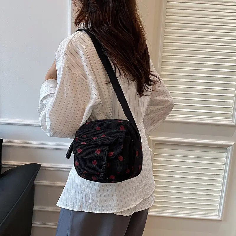 Retro Corduroy Crossbody Bag Pink Red Flowers 2025 - Image 7