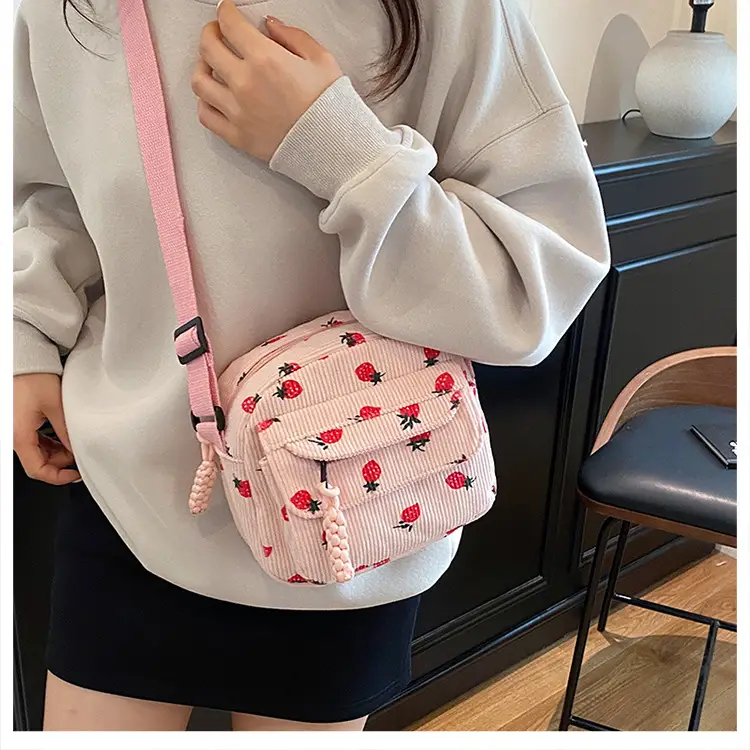 Retro Corduroy Crossbody Bag Pink Red Flowers 2025 — feature 10