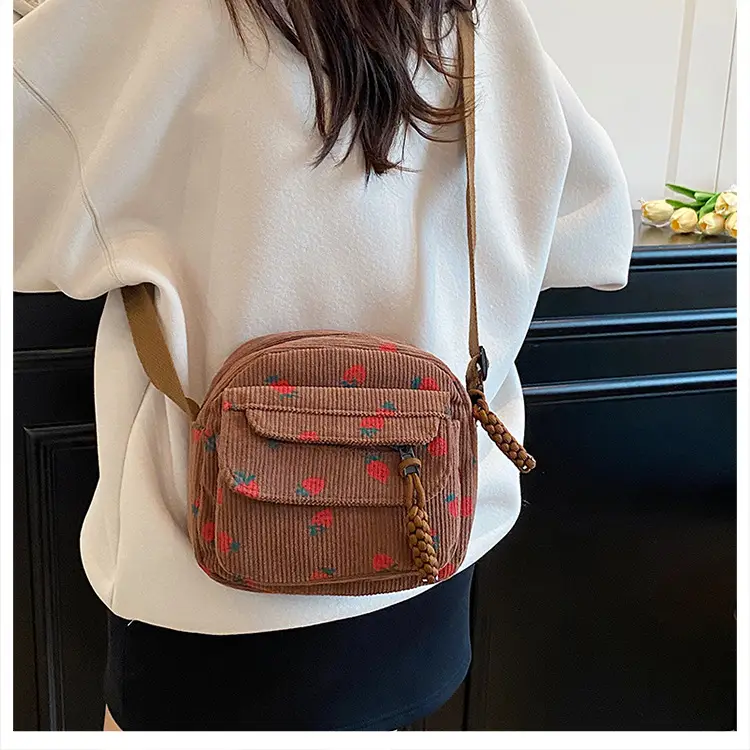 Retro Corduroy Crossbody Bag Pink Red Flowers 2025 — feature 12