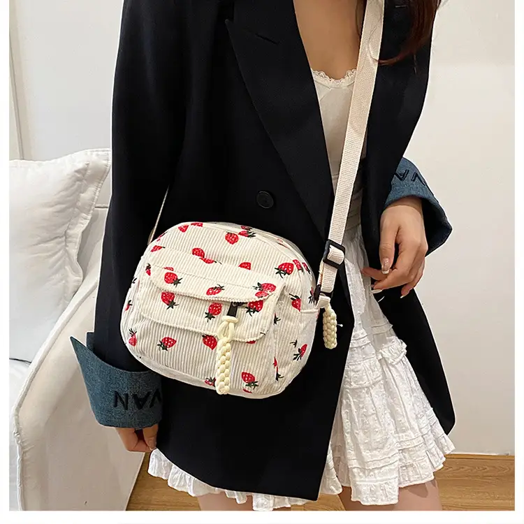 Retro Corduroy Crossbody Bag Pink Red Flowers 2025 — feature 14