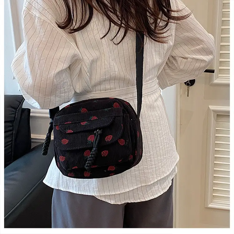 Retro Corduroy Crossbody Bag Pink Red Flowers 2025 — feature 15