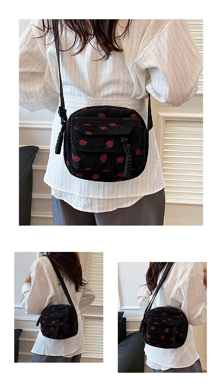 Retro Corduroy Crossbody Bag Pink Red Flowers 2025 — feature 18