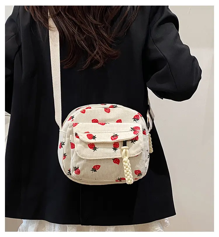 Retro Corduroy Crossbody Bag Pink Red Flowers 2025 — feature 2