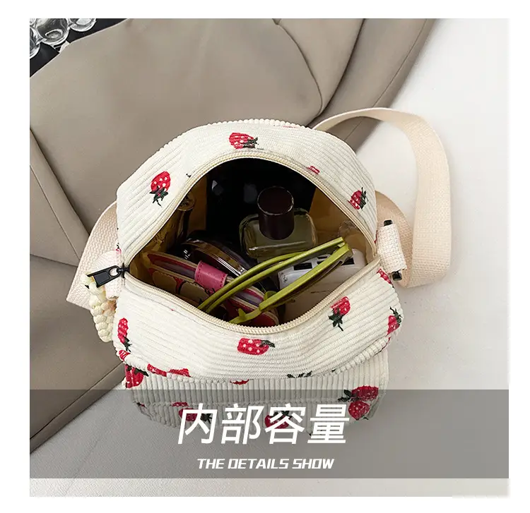 Retro Corduroy Crossbody Bag Pink Red Flowers 2025 — feature 4