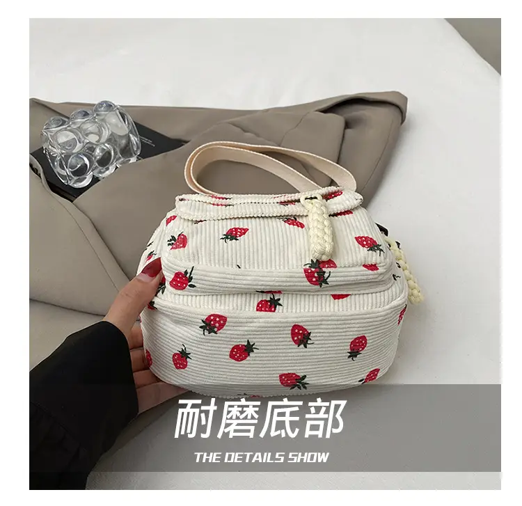 Retro Corduroy Crossbody Bag Pink Red Flowers 2025 — feature 6