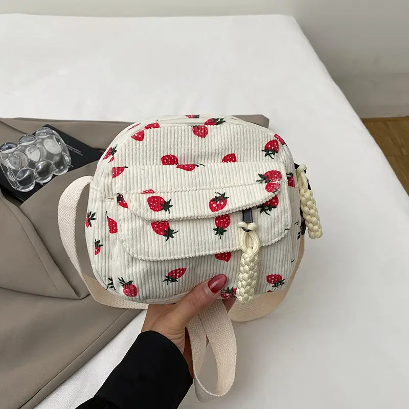 Retro Corduroy Crossbody Bag Pink Red Flowers 2025 - Image 2