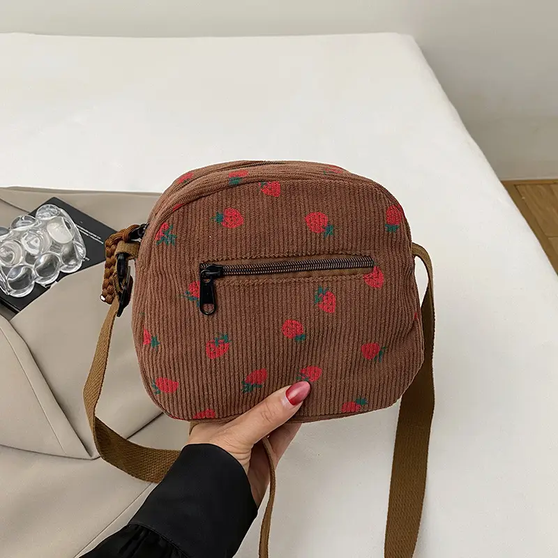 Retro Corduroy Crossbody Bag Pink Red Flowers 2025 - Image 3
