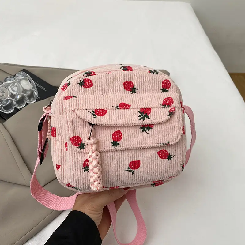 Retro Corduroy Crossbody Bag Pink Red Flowers 2025 - Image 4