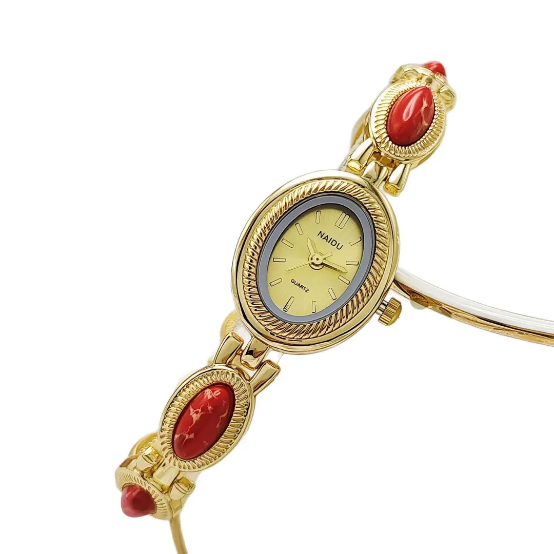 New Colorful Stone Women's Bracelet Watch Korean Version Oval Women's Watch Student Versatile Niche Fashion Gold High-End Sense