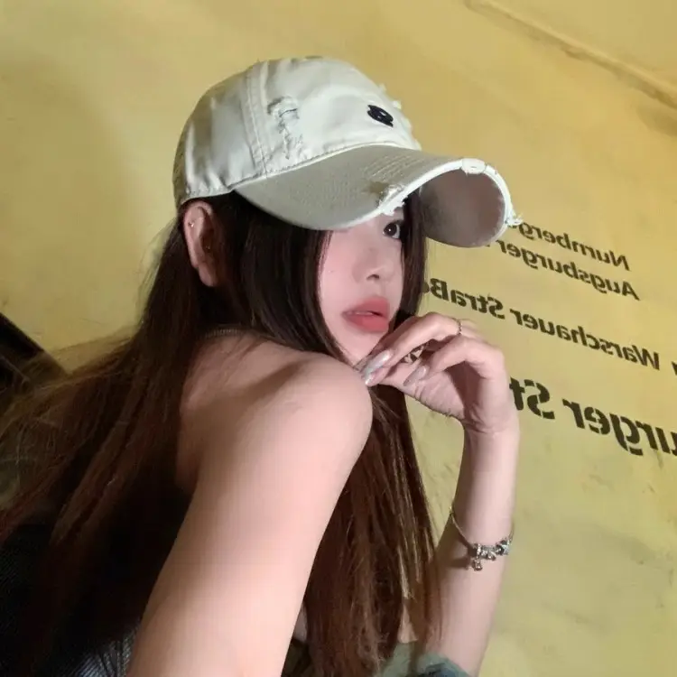 Women Pink Distressed Cap Summer Visor with Embroidery