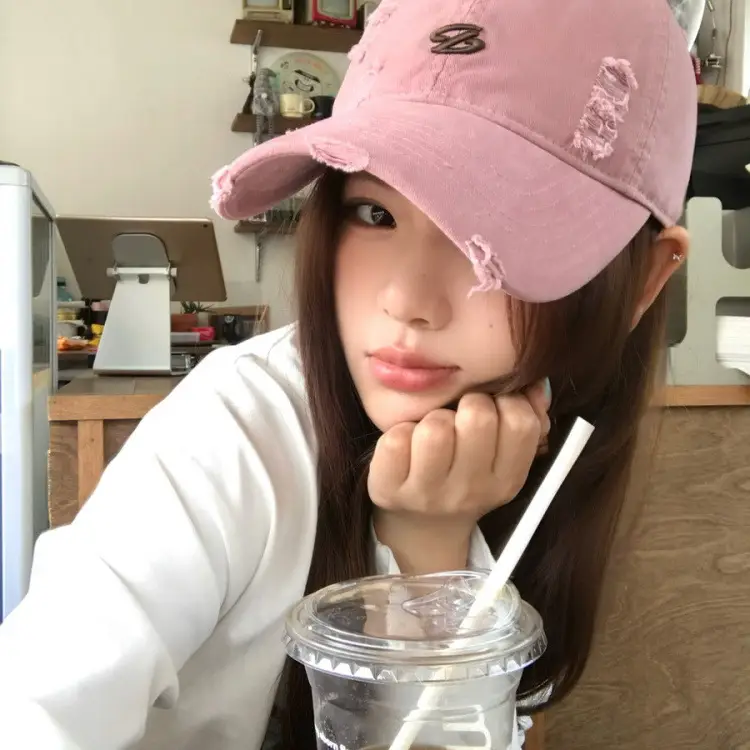 Women Pink Distressed Cap Summer Visor with Embroidery