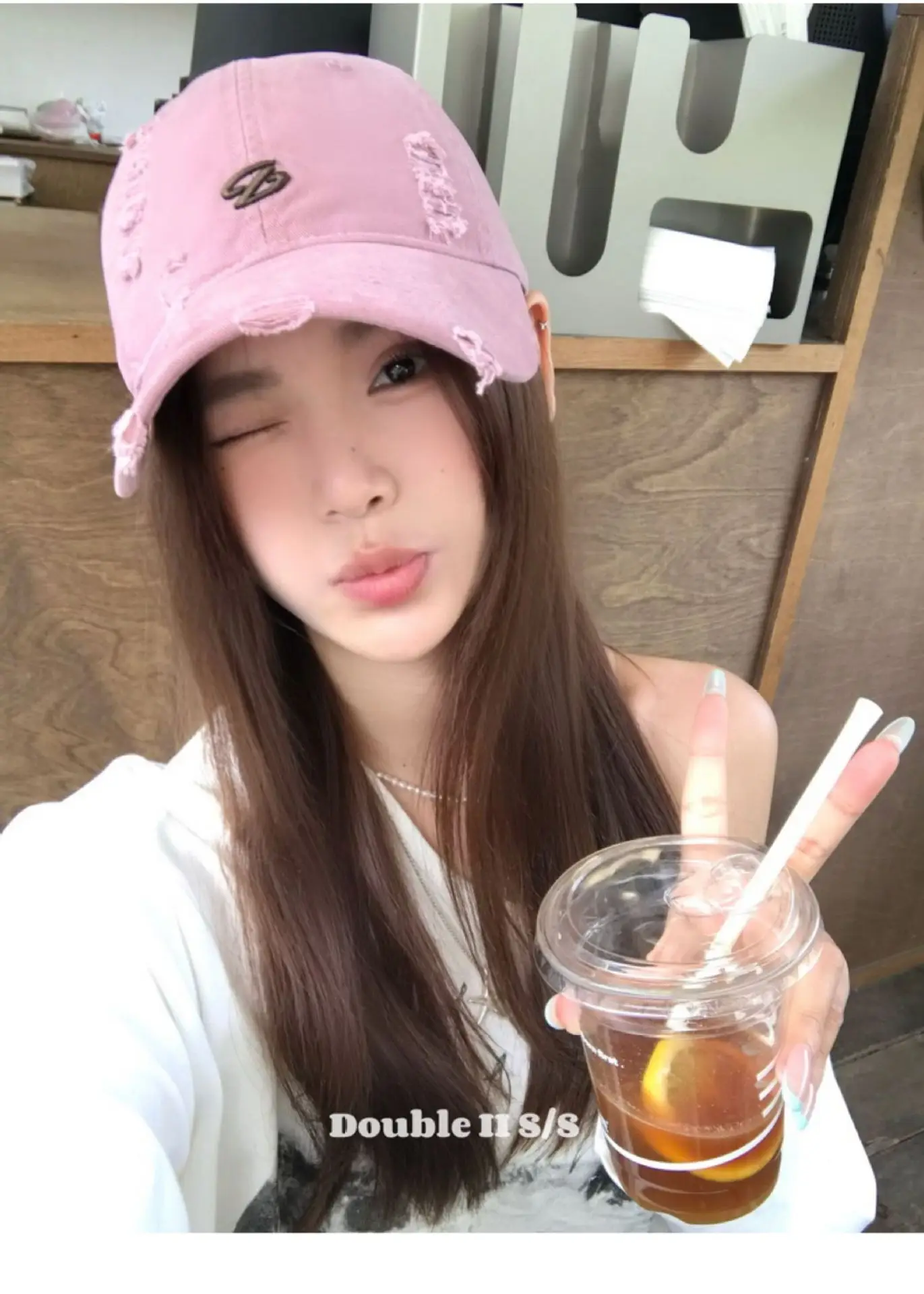 Women Pink Distressed Cap Summer Visor with Embroidery — feature 11