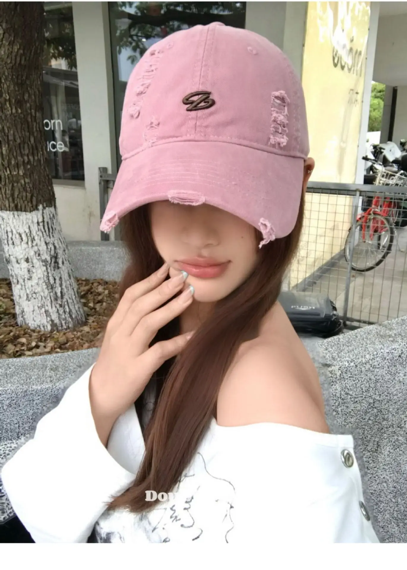 Women Pink Distressed Cap Summer Visor with Embroidery — feature 12