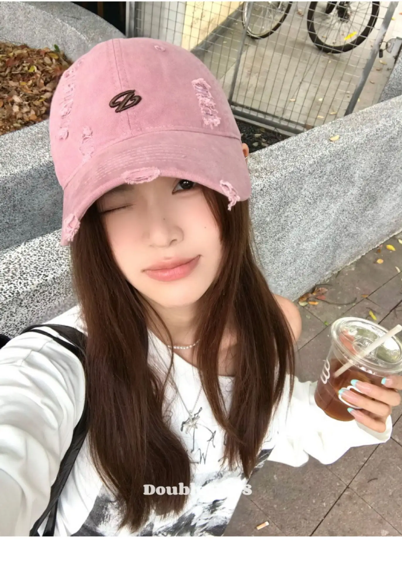 Women Pink Distressed Cap Summer Visor with Embroidery — feature 13