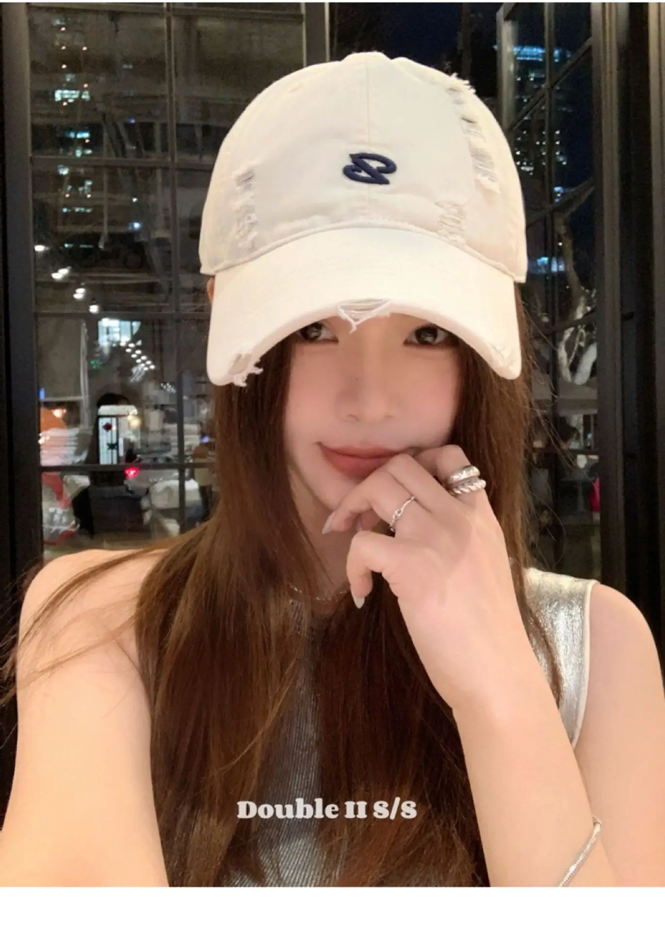 Women Pink Distressed Cap Summer Visor with Embroidery — feature 14