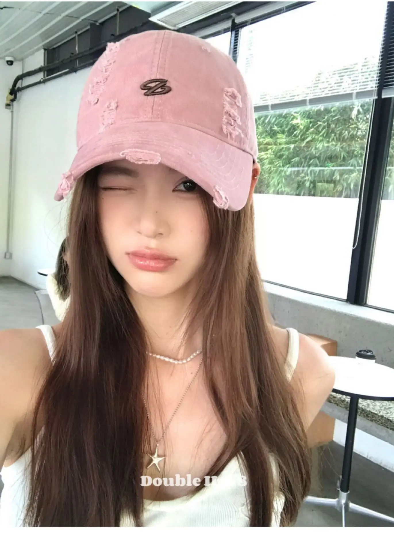 Women Pink Distressed Cap Summer Visor with Embroidery — feature 16