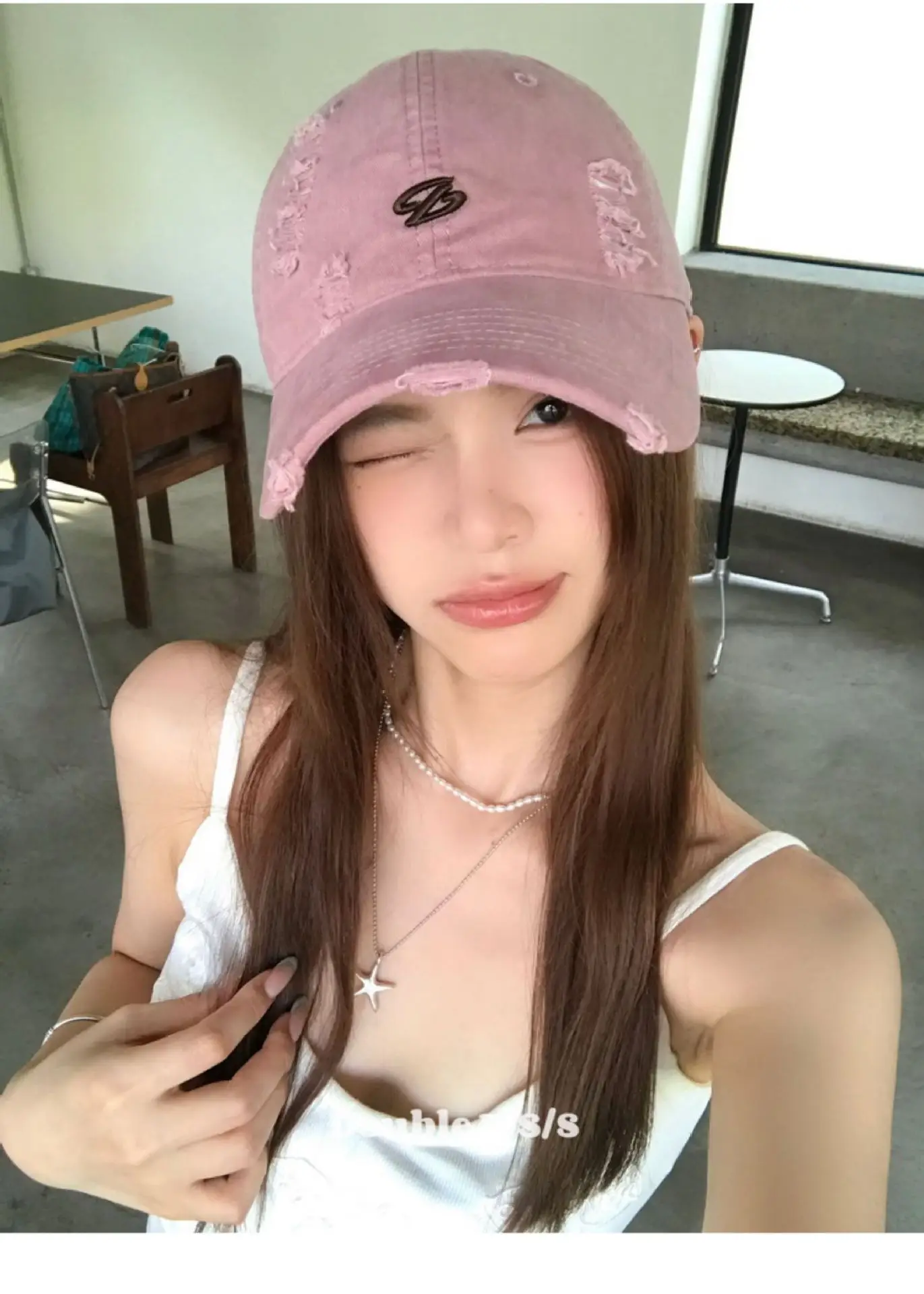 Women Pink Distressed Cap Summer Visor with Embroidery — feature 17
