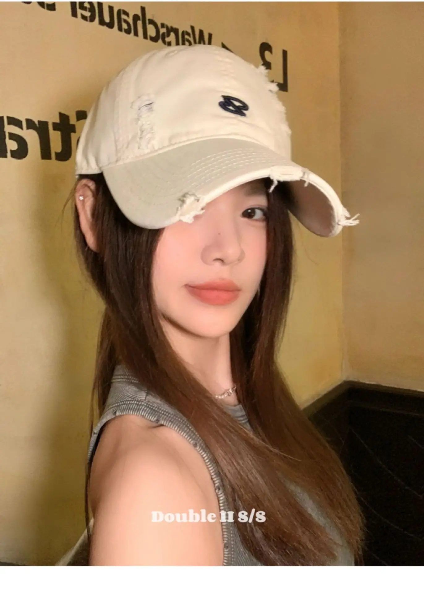 Women Pink Distressed Cap Summer Visor with Embroidery — feature 2