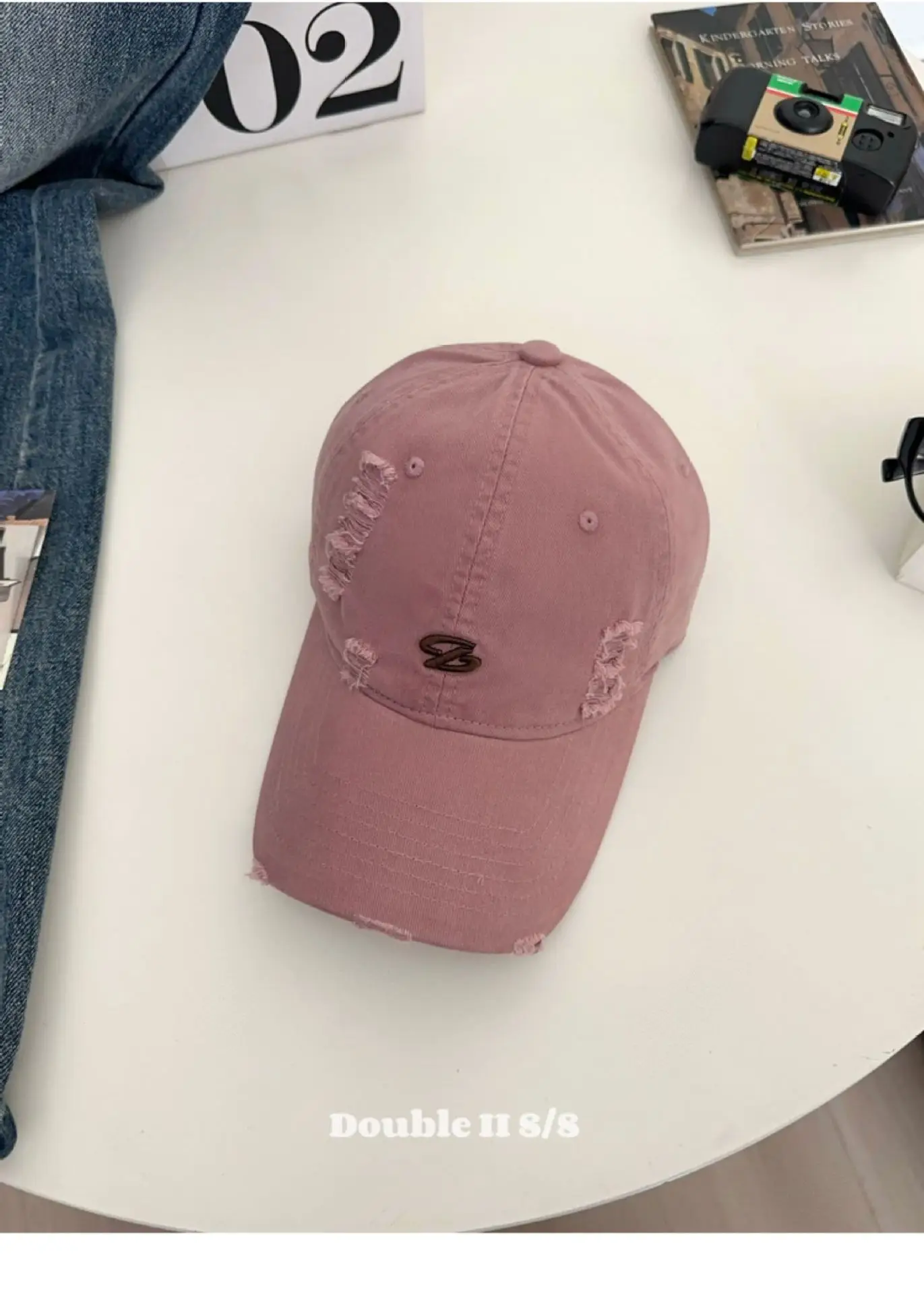 Women Pink Distressed Cap Summer Visor with Embroidery — feature 24