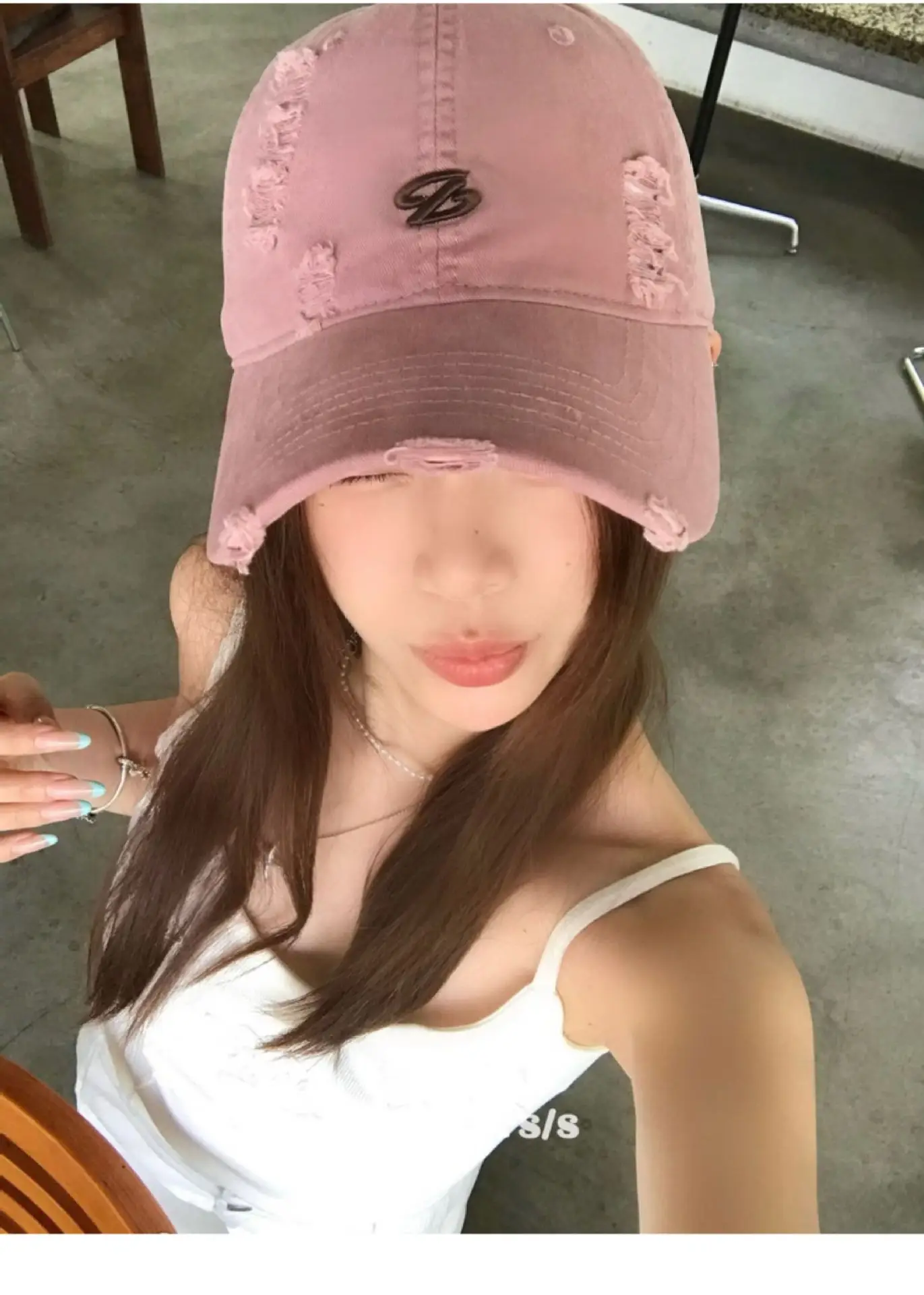 Women Pink Distressed Cap Summer Visor with Embroidery — feature 4