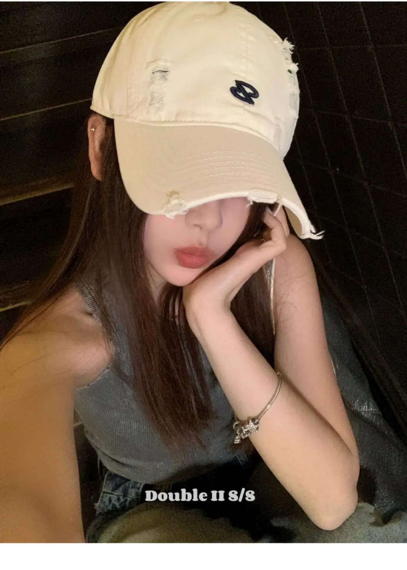 Women Pink Distressed Cap Summer Visor with Embroidery — feature 5