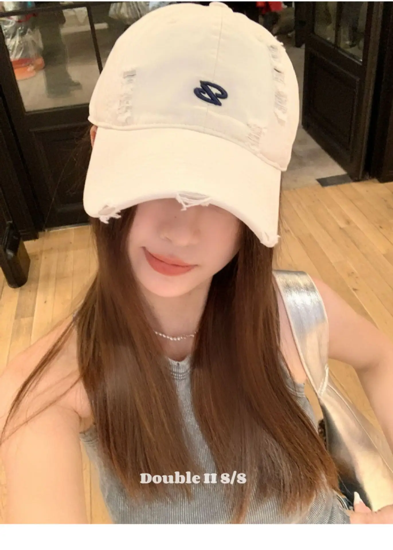 Women Pink Distressed Cap Summer Visor with Embroidery — feature 7