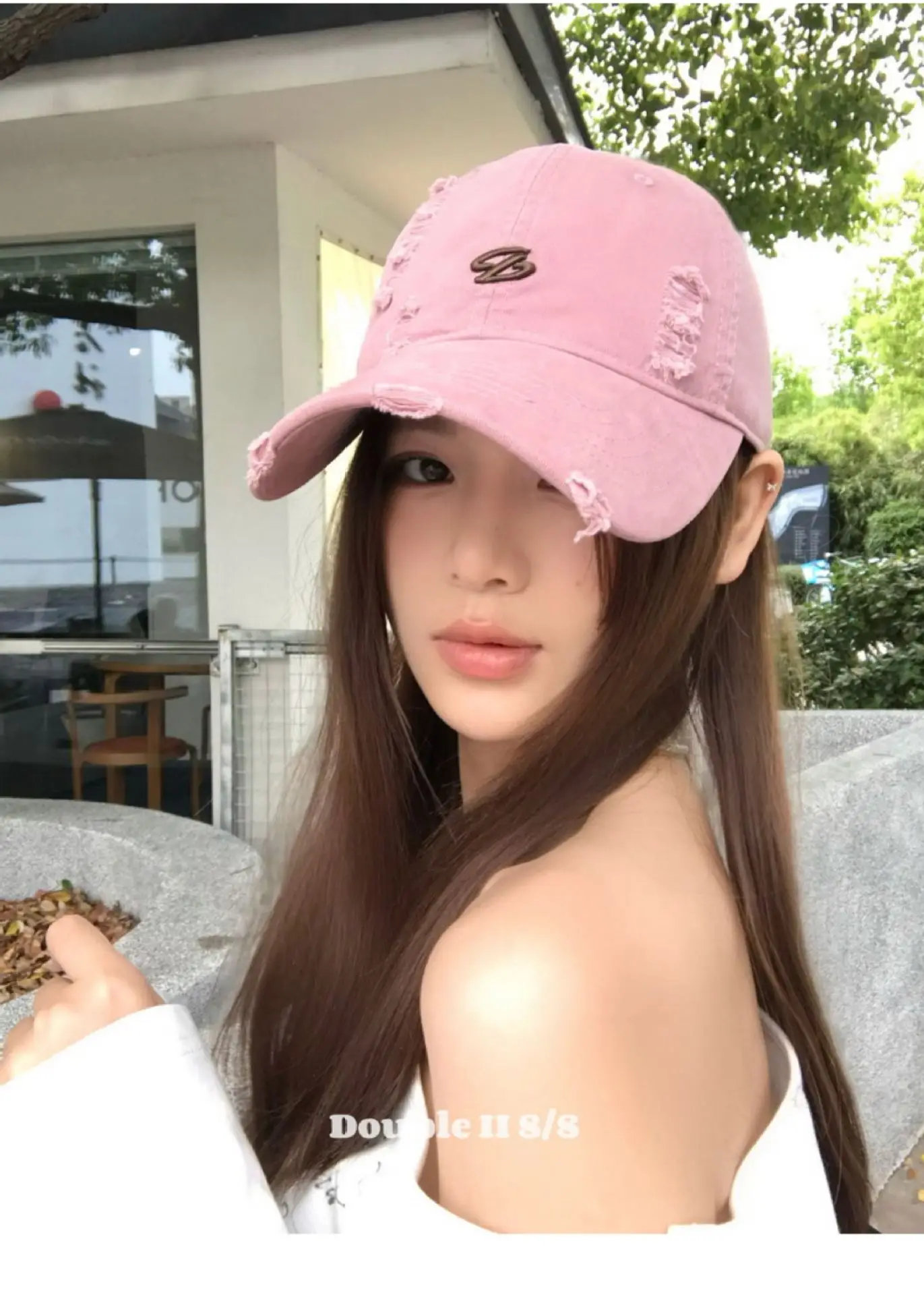 Women Pink Distressed Cap Summer Visor with Embroidery — feature 8