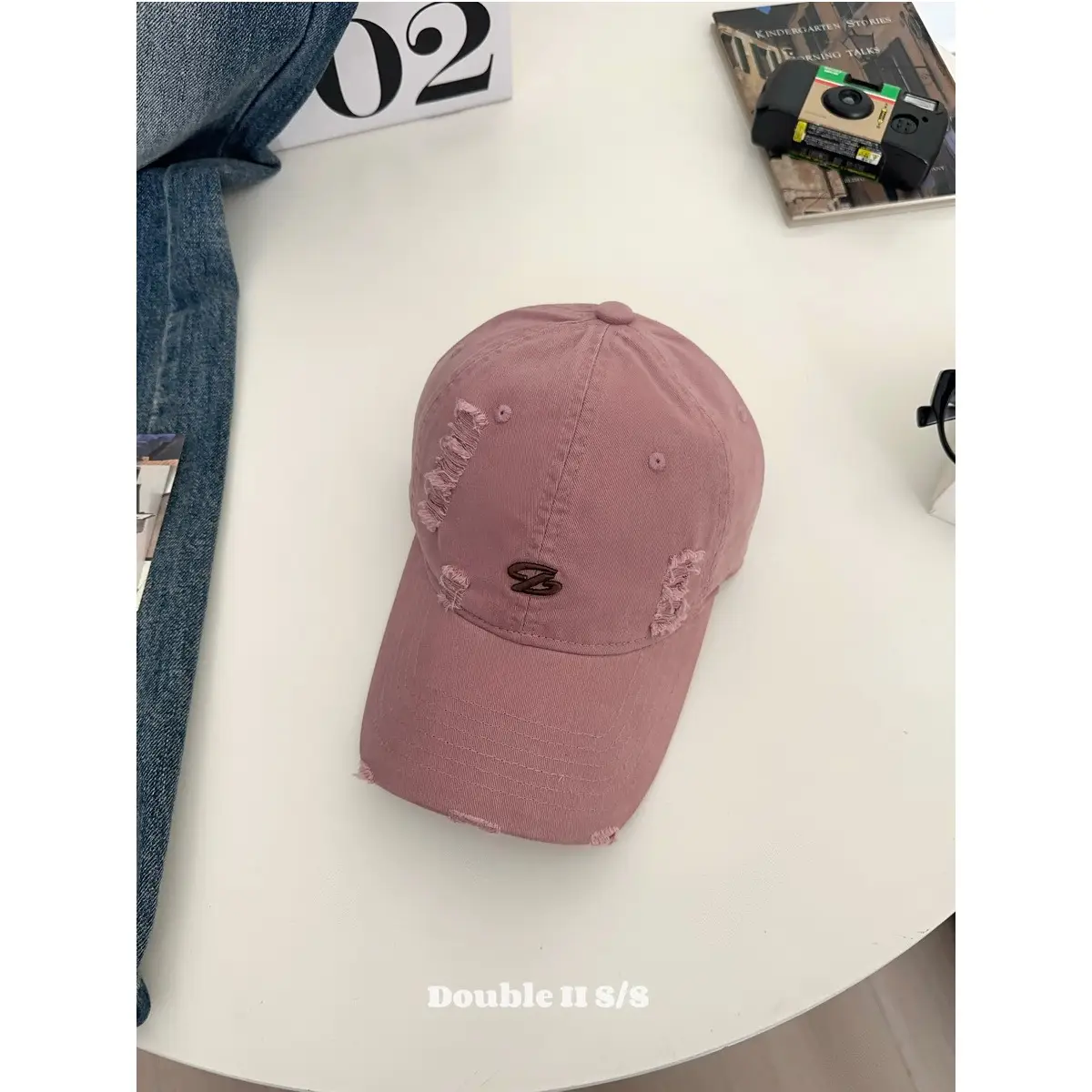 Women Pink Distressed Cap Summer Visor with Embroidery
