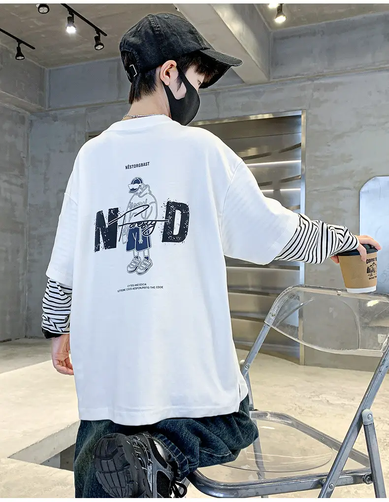 Men's White Long Sleeve T-Shirt with Graphic Print — feature 12