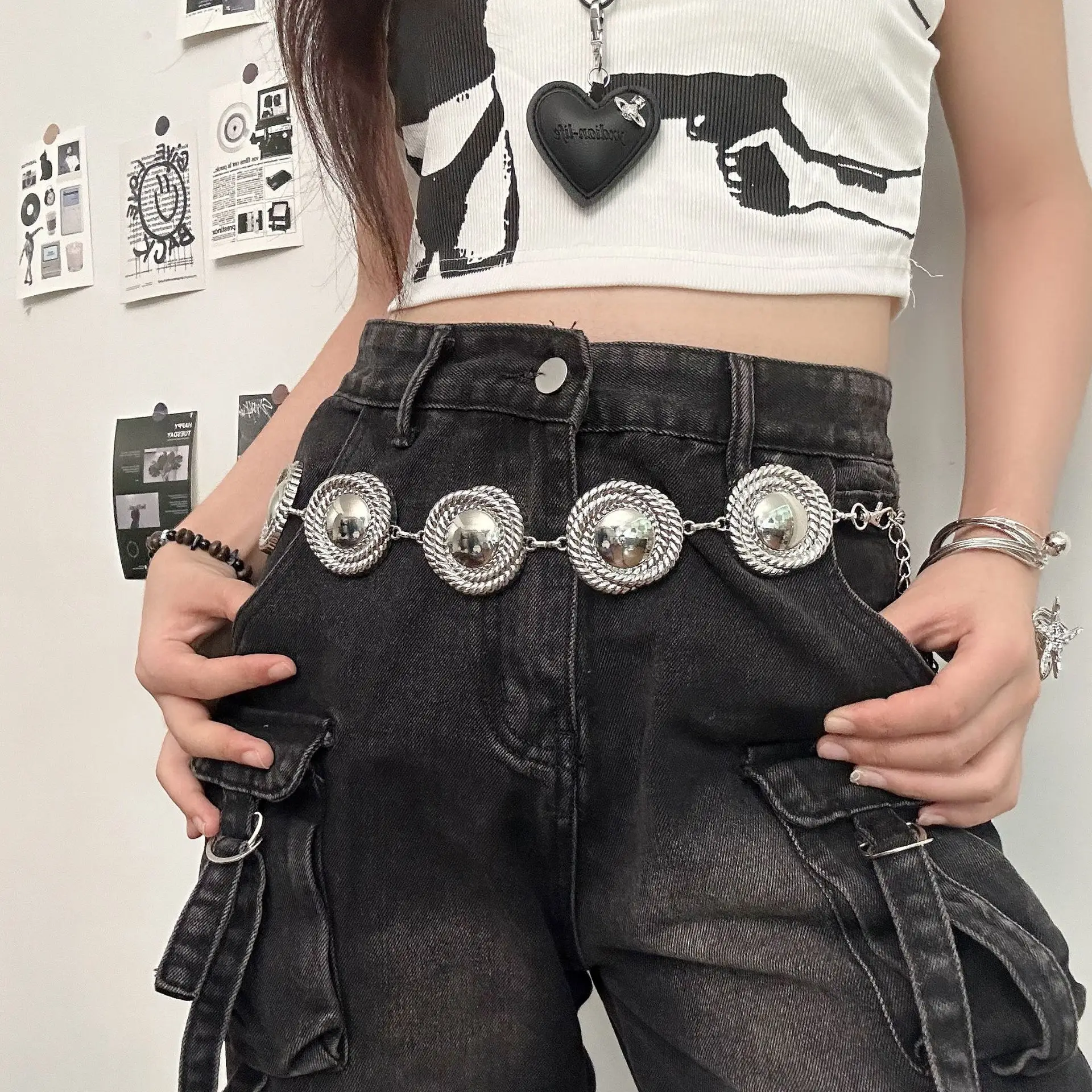 European American Retro Women's Waist Chain Metal Round Decorative Belt - Image 3