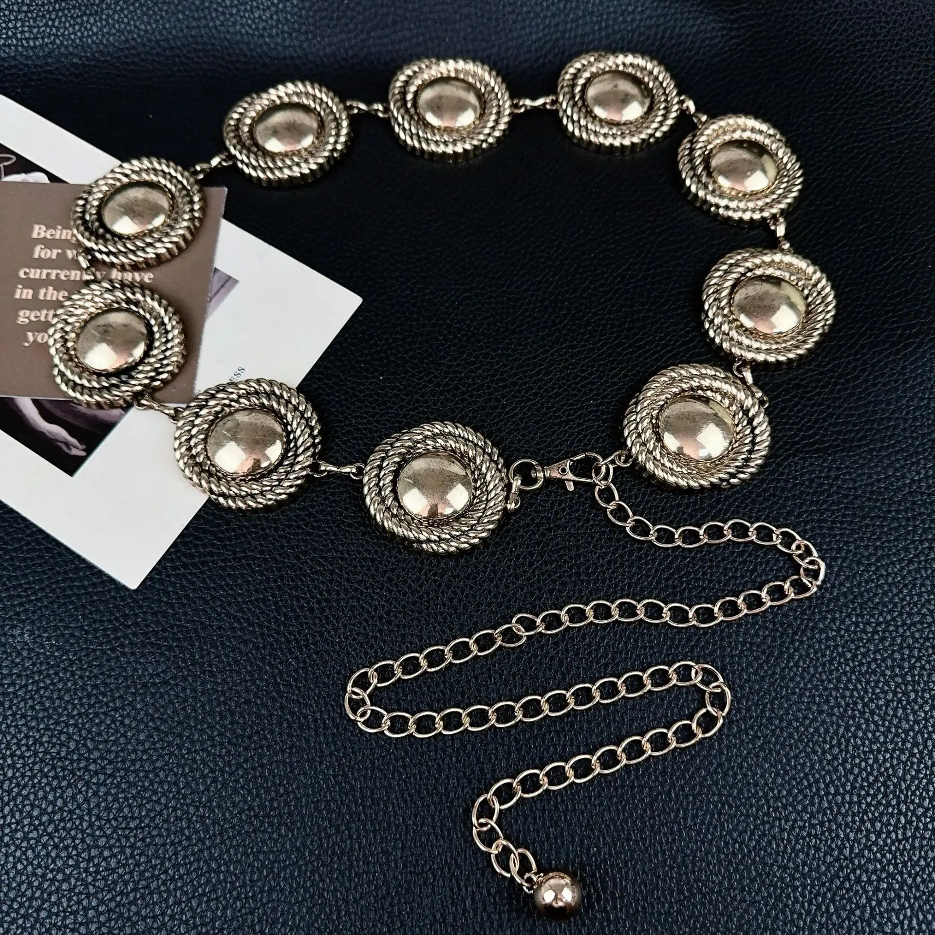 European American Retro Women's Waist Chain Metal Round Decorative Belt — feature 8