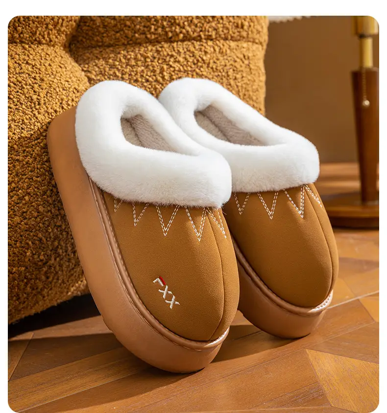 New Cotton Slippers for Men in Autumn and Winter with Heels for Home Indoor Use Thick-Soled Warm Home Non-Slip Woolen Cotton Shoes for Women — feature 3