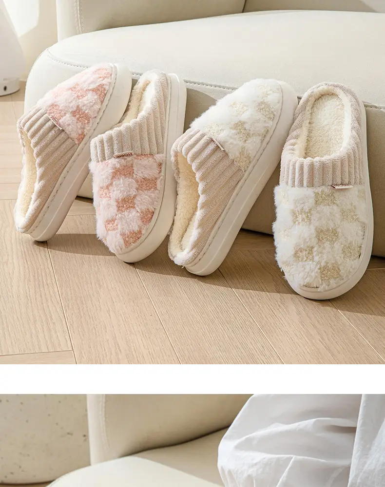 Women's Green Plaid Fleece Slippers Winter Warm — feature 15