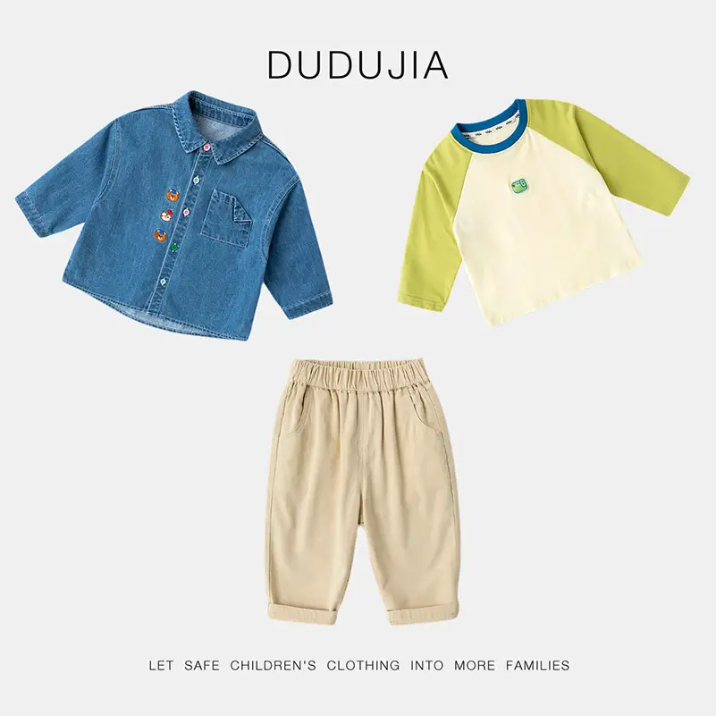 Baby Blue Denim Button Shirt with Hat & Pants - Image 7