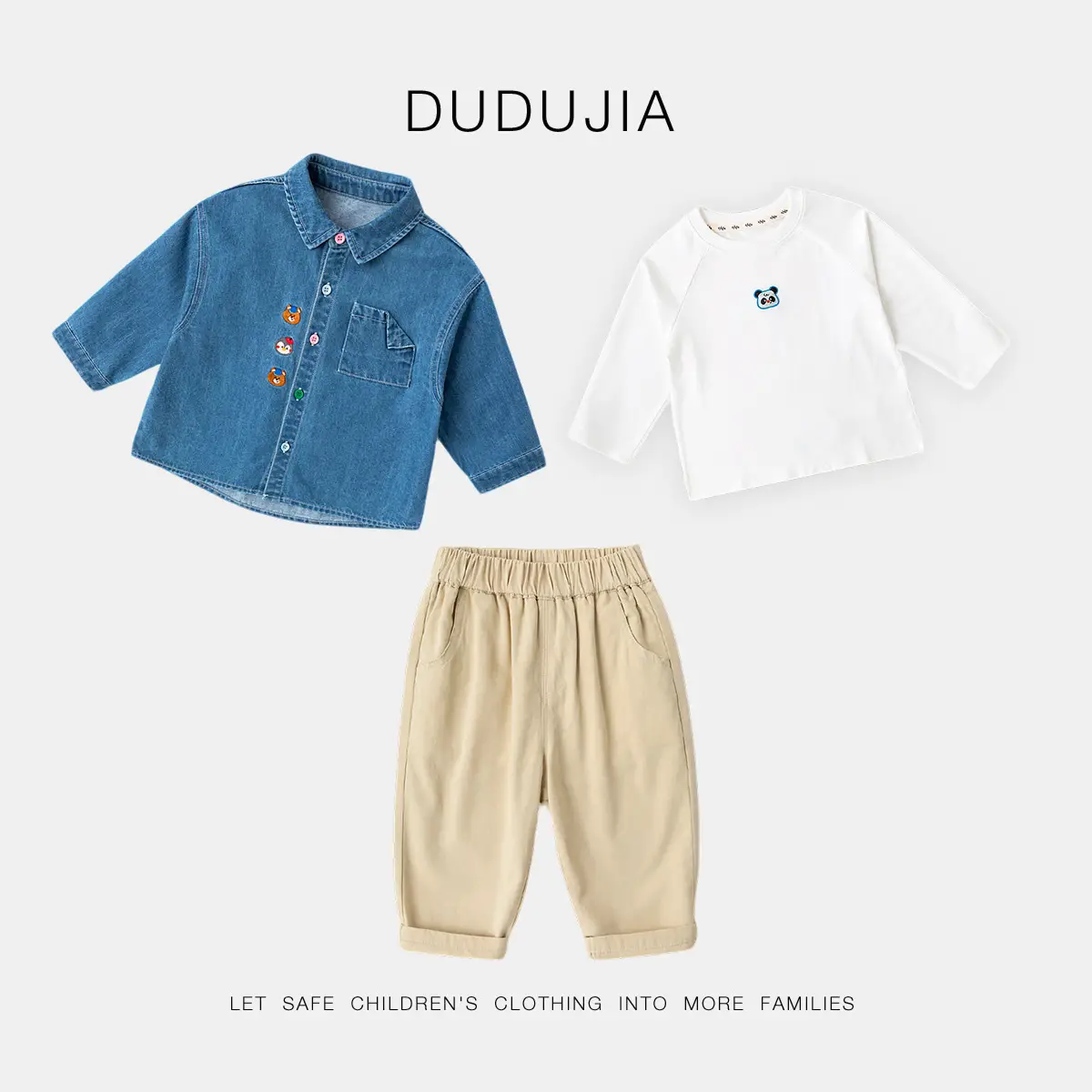 Baby Blue Denim Button Shirt with Hat & Pants - Image 9