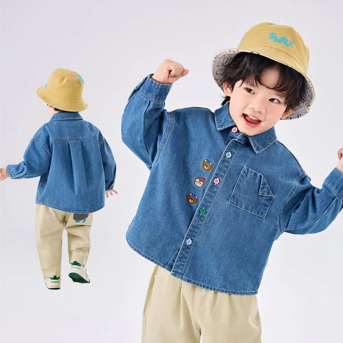 Baby Blue Denim Button Shirt with Hat & Pants - Image 10