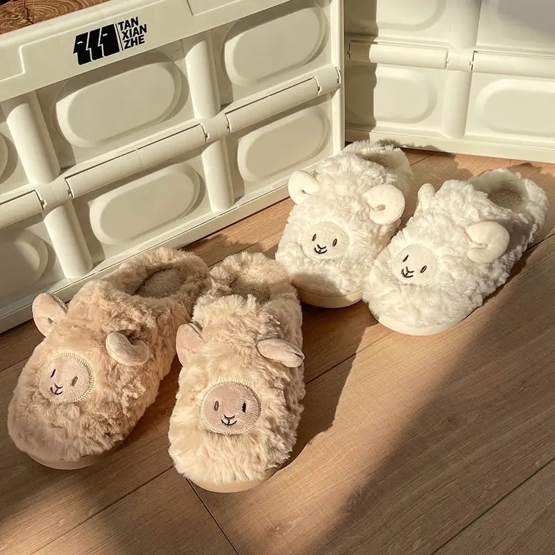 Winter Cute Sheep Wool Slippers for Women Men - Image 17
