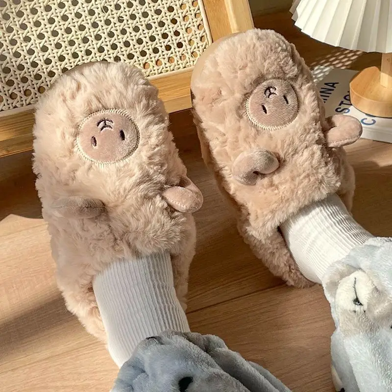 Winter Cute Sheep Wool Slippers for Women Men - Image 2