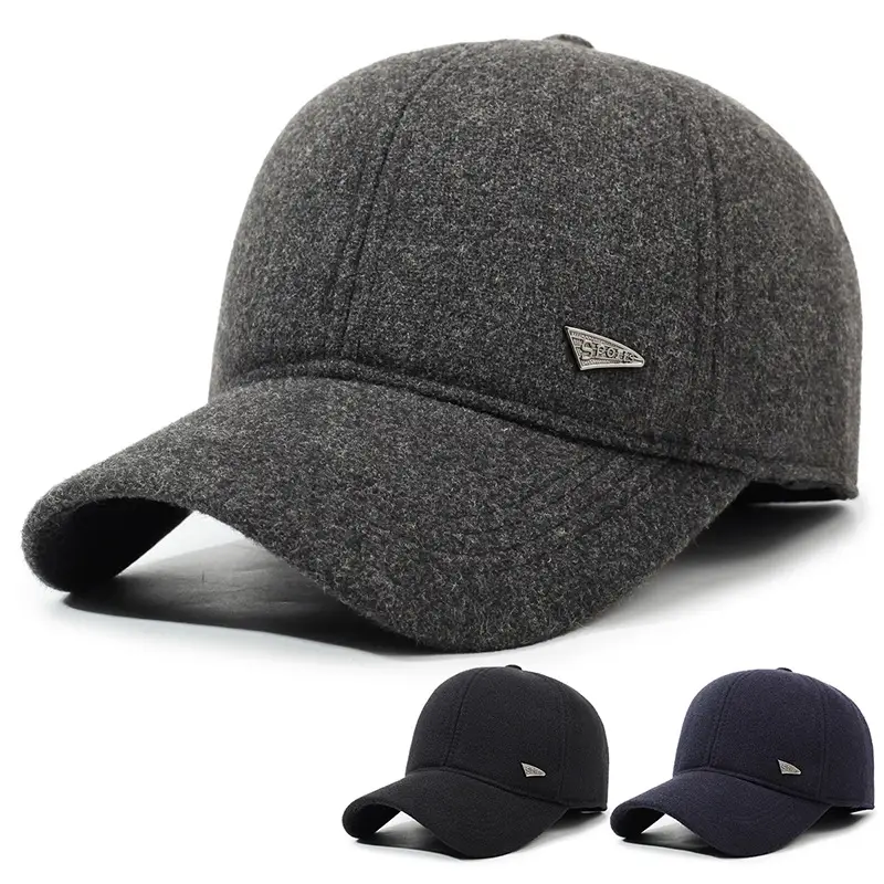 Men Winter Baseball Cap Black Warm Ear Protection - Image 4