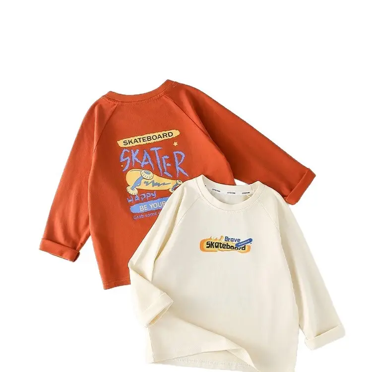 Kids Sweatpants Set Cotton Orange White Long Sleeve