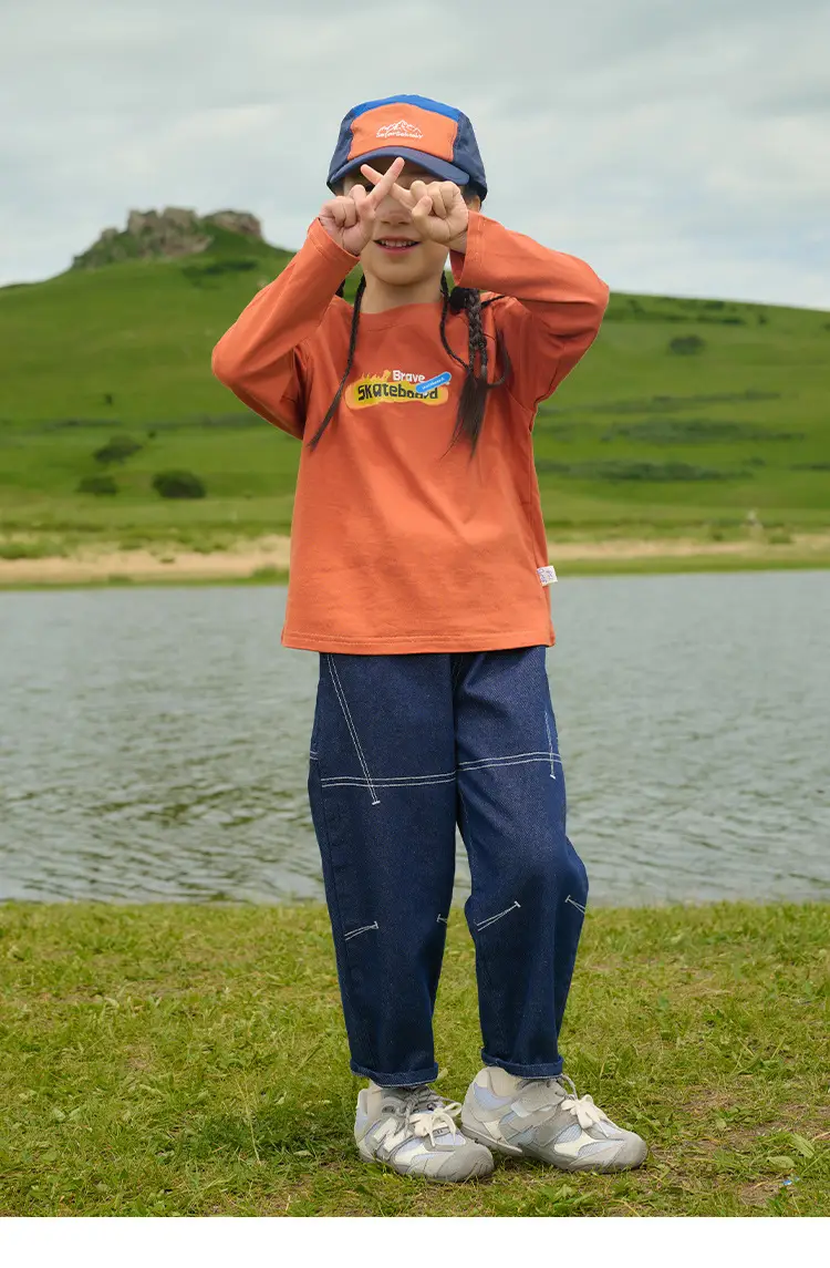 Kids Sweatpants Set Cotton Orange White Long Sleeve — feature 19