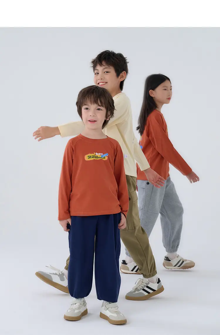 Kids Sweatpants Set Cotton Orange White Long Sleeve — feature 22
