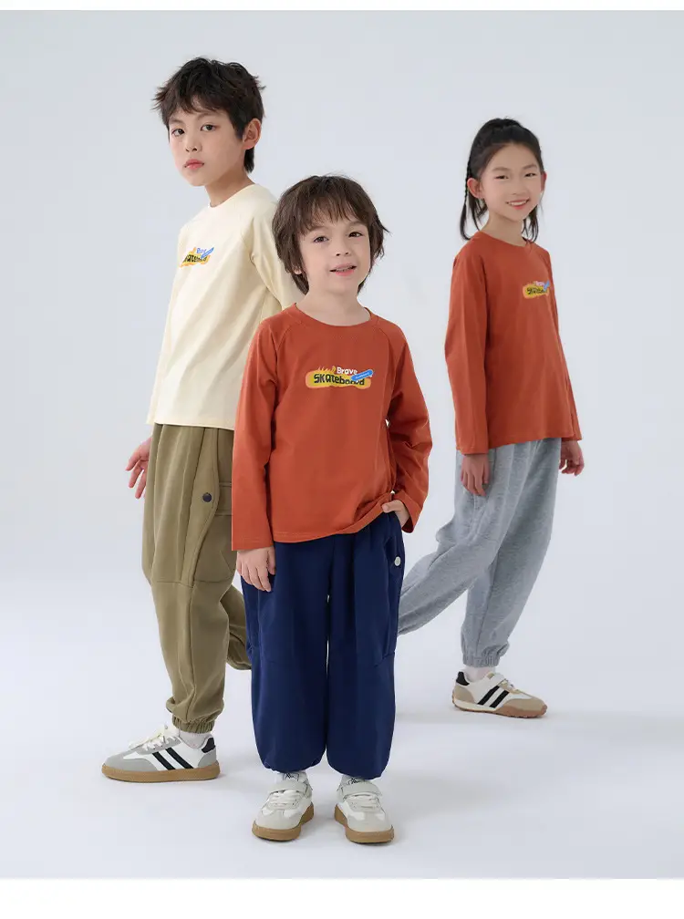 Kids Sweatpants Set Cotton Orange White Long Sleeve — feature 23